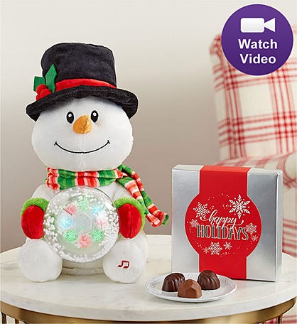 Animated Snowman Plush with Chocolate